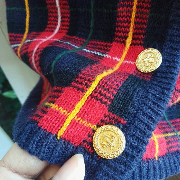 Vintage Sag Harbor Plaid Knit Cotton Academia Cardigan Button Up Sweater Vest - Picture 6 of 8